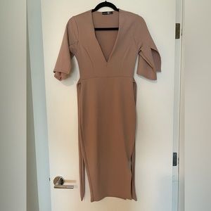 Boohoo Mauve Midi Slit Belted Dress